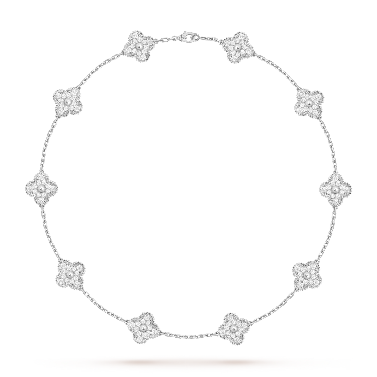 MC Clover 10-motif PAVE Necklace in 18k White Gold HK Setting