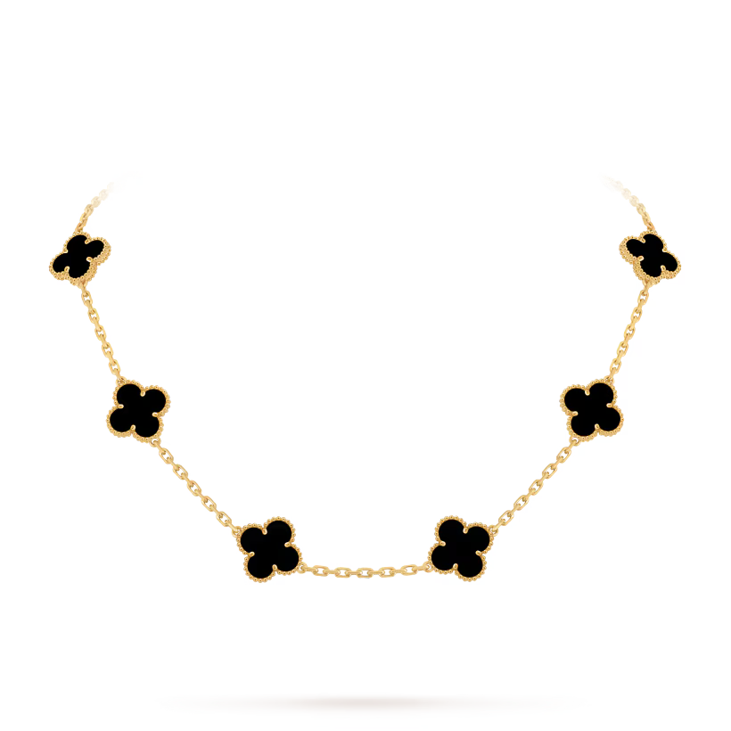 MC Clover Black Onyx 10-motif Necklace in 18k Yellow Gold HK Setting
