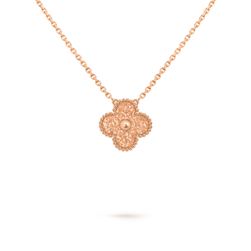 MC Clover Hammered Pendant in 18k Rose Gold HK Setting