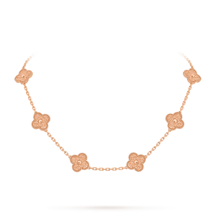 MC Clover Hammered 10-motif Necklace in 18k Rose Gold HK Setting