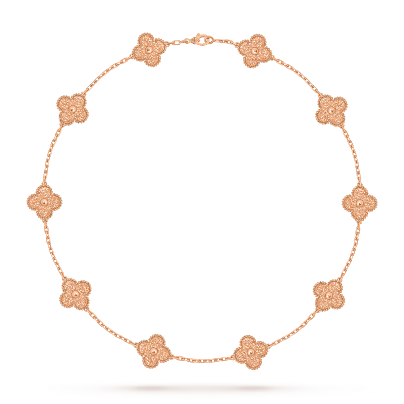 MC Clover Hammered 10-motif Necklace in 18k Rose Gold HK Setting