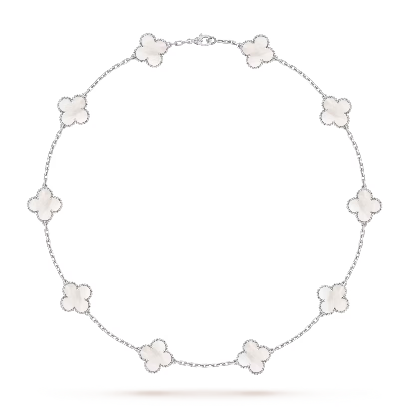 MC Clover Mother of Pearl 10-motif Necklace in 18k White Gold HK Setting