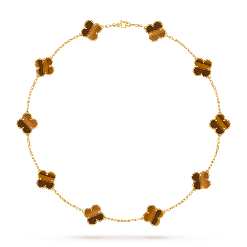MC Clover Tigers Eye 10-motif Necklace in 18k Yellow Gold HK Setting
