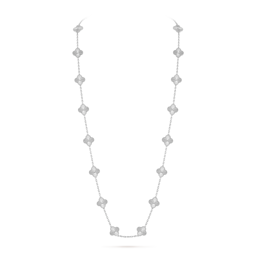 MC Clover 20-motif Guilloche Necklace in 18k White Gold HK Setting