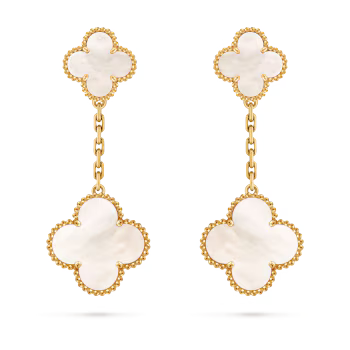 MC Clover White Mother of Pearl 2-motif Earring in 18k HK Setting