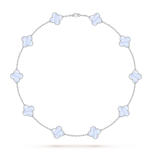 MC Clover Chalcedony 10-motif Necklace in 18k White Gold HK Setting