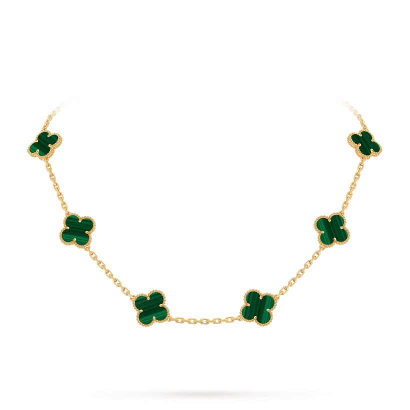 MC Clover Green Malachite 10-motif Necklace in 18k HK Setting