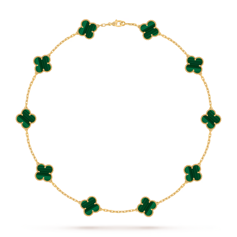 MC Clover Green Malachite 10-motif Necklace in 18k HK Setting