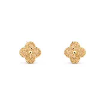 MC Clover Hammered Earrings in 18k Yellow Gold HK Setting
