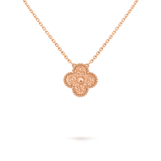 MC Clover Hammered Pendant in 18k Rose Gold HK Setting
