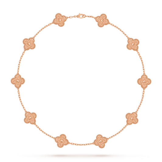 MC Clover Hammered 10-motif Necklace in 18k Rose Gold HK Setting