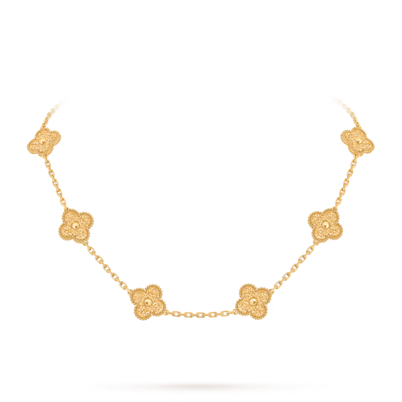 MC Clover Hammered 10-motif Necklace in 18k Yellow Gold HK Setting