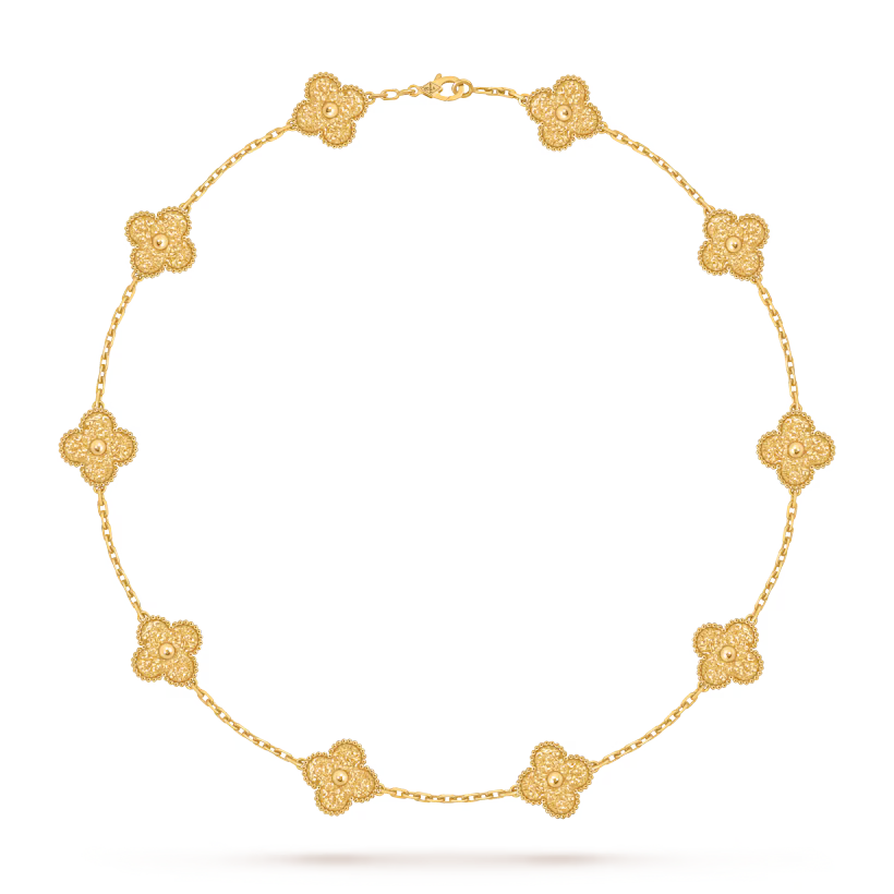 MC Clover Hammered 10-motif Necklace in 18k Yellow Gold HK Setting
