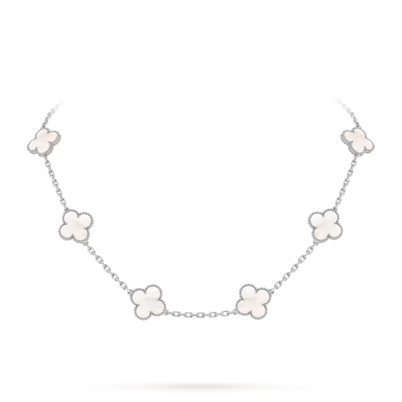 MC Clover Mother of Pearl 10-motif Necklace in 18k White Gold HK Setting