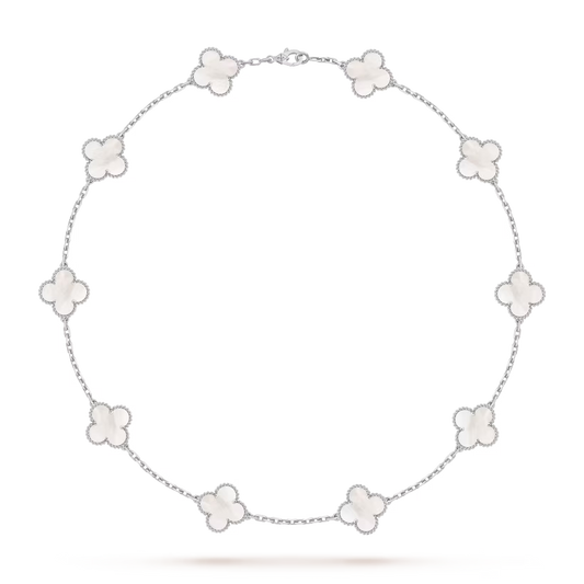 MC Clover Mother of Pearl 10-motif Necklace in 18k White Gold HK Setting