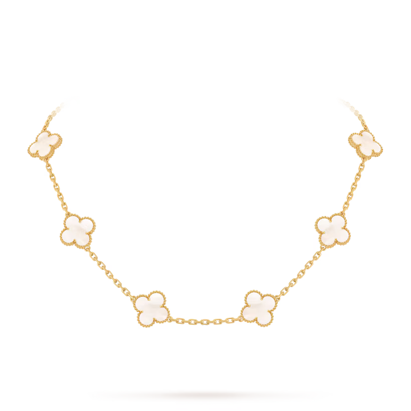 MC Clover Mother of Pearl 10-motif Necklace in 18k Yellow Gold HK Setting