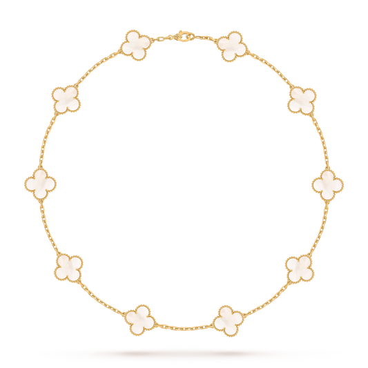 MC Clover Mother of Pearl 10-motif Necklace in 18k Yellow Gold HK Setting