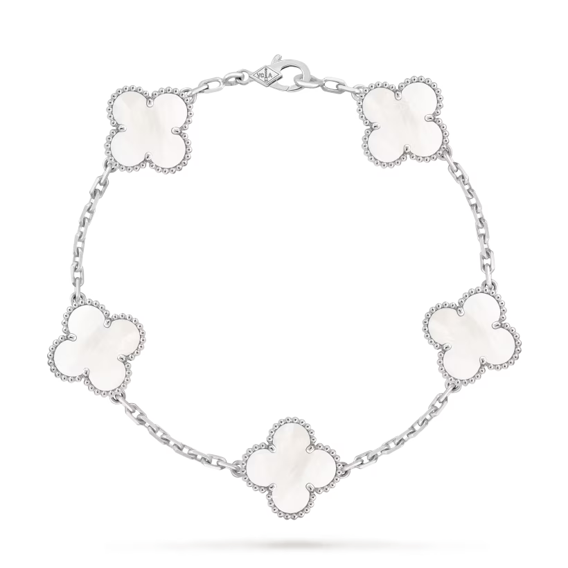 MC Clover Mother of Pearl Bracelet in 18k White Gold HK Setting
