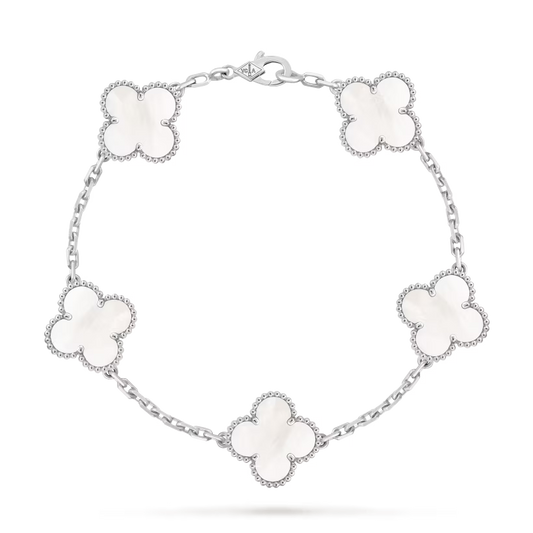 MC Clover Mother of Pearl Bracelet in 18k White Gold HK Setting