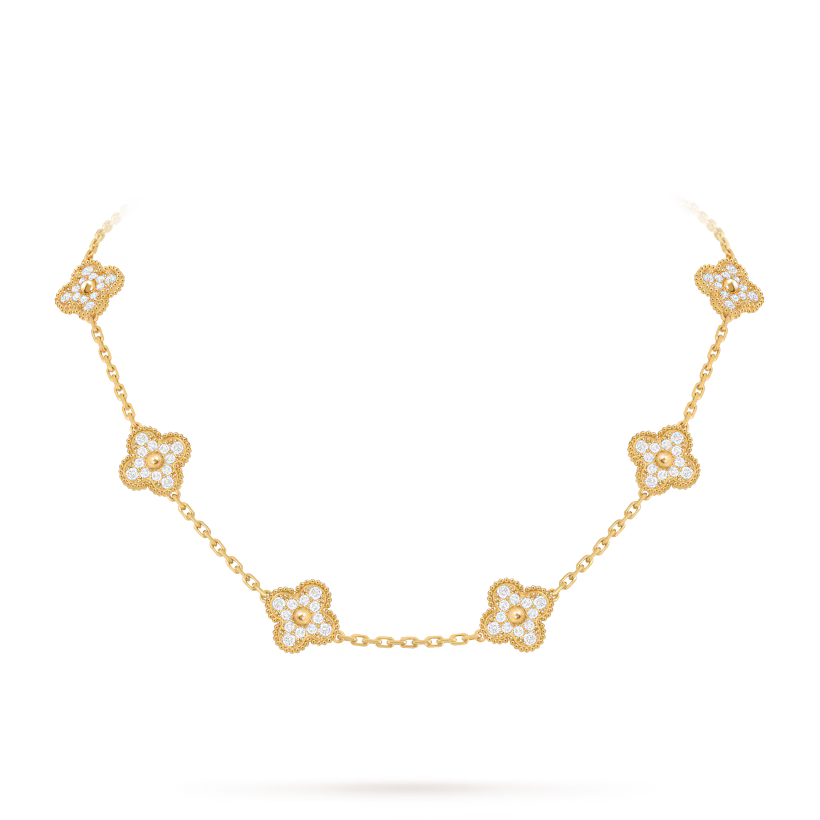 MC Clover 10-Motif PAVE Necklace in 18k Yellow Gold HK Setting