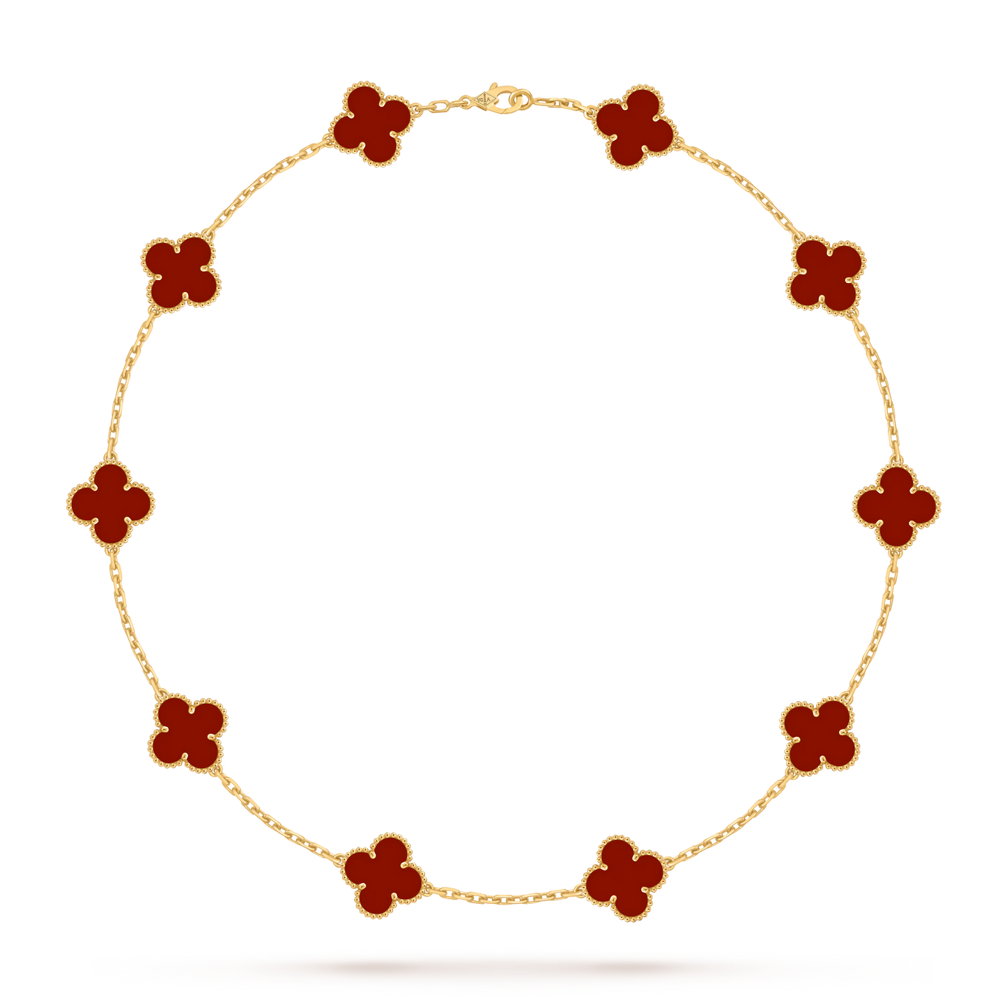 MC Clover Red Carnelian 10-motif Necklace in 18k Yellow Gold HK Setting
