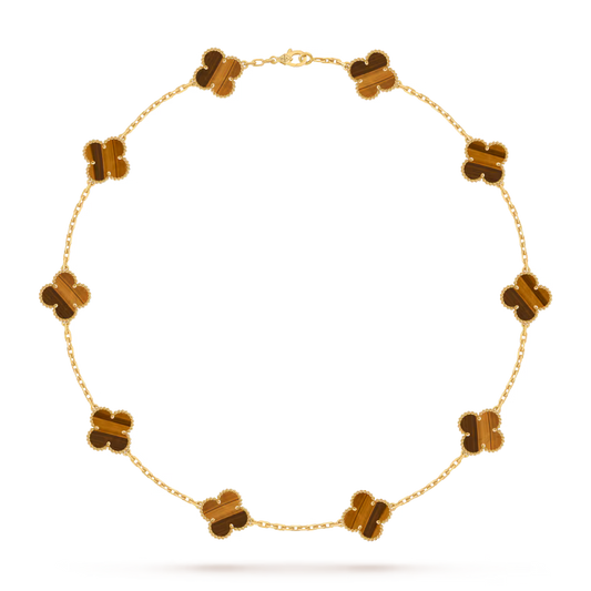 MC Clover Tigers Eye 10-motif Necklace in 18k Yellow Gold HK Setting