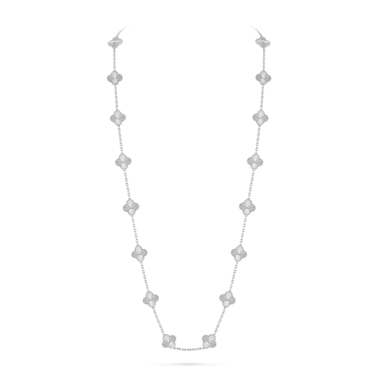 MC Clover 20-motif Guilloche Necklace in 18k White Gold HK Setting