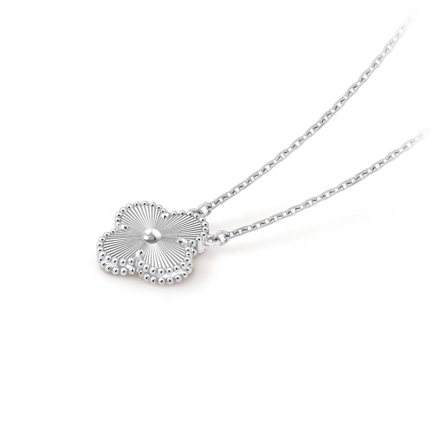 MC Clover Guilloche Pendant in 18k White Gold HK Setting