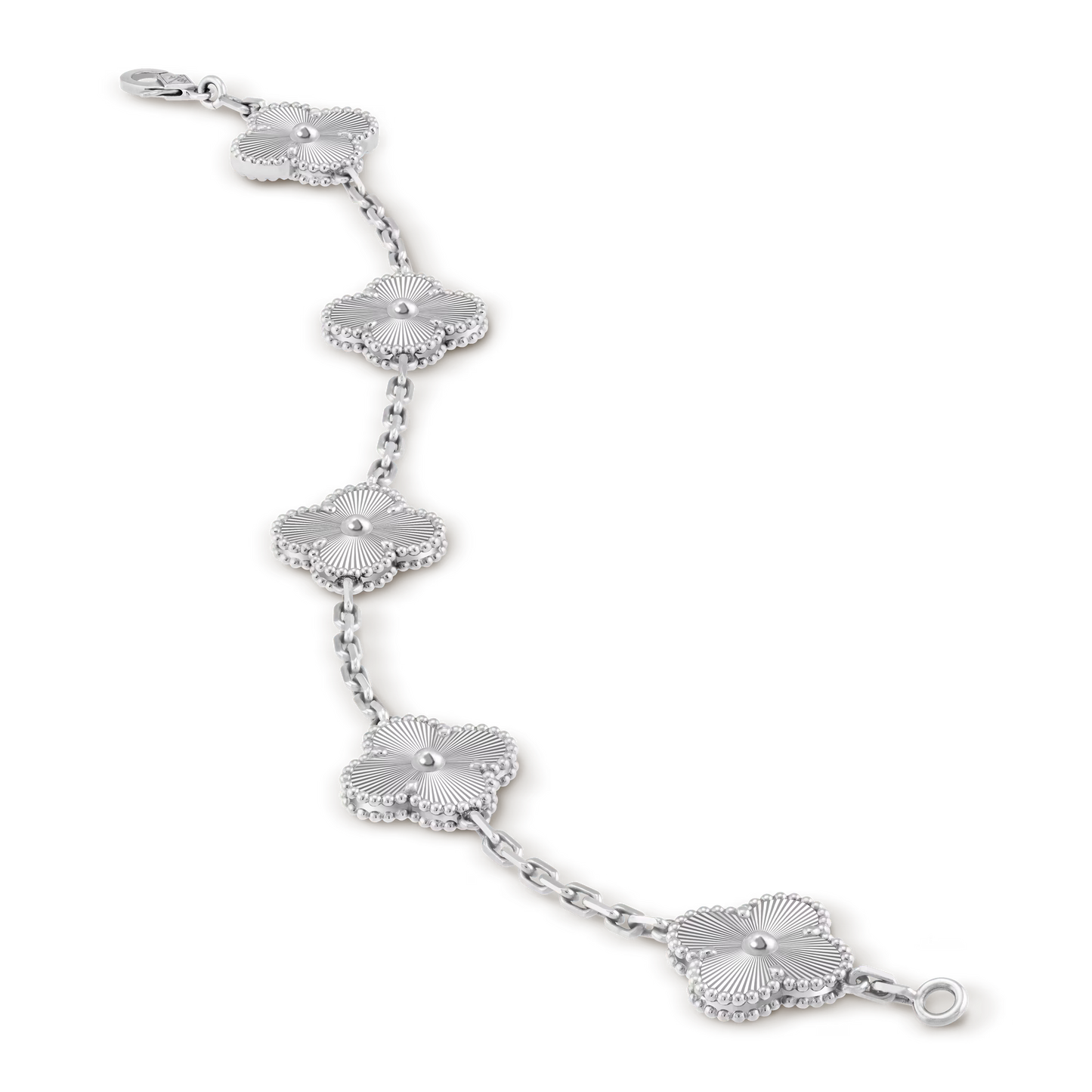 MC Clover Guilloche Bracelet in 18k White Gold HK Setting