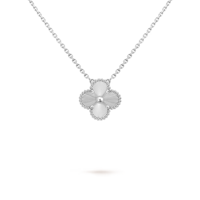 MC Clover Guilloche Pendant in 18k White Gold HK Setting
