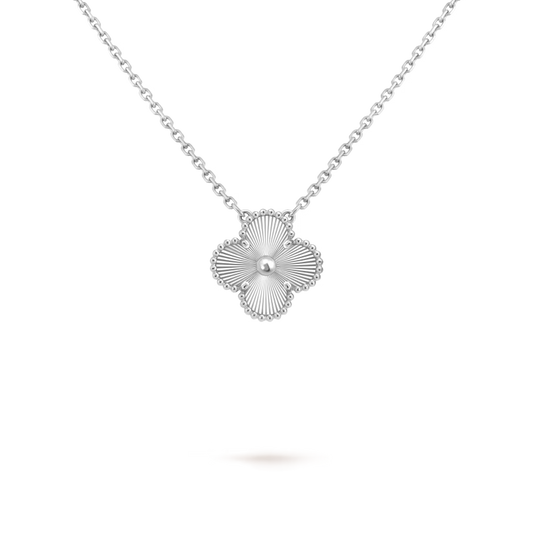 MC Clover Guilloche Pendant in 18k White Gold HK Setting