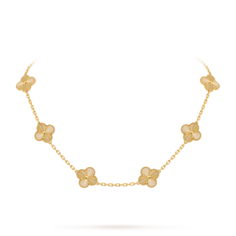 MC Clover 10-motif Guilloche Necklace in 18k Yellow Gold HK Setting