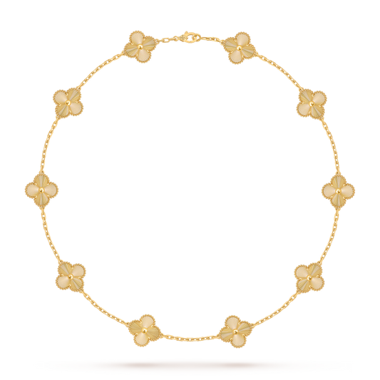 MC Clover 10-motif Guilloche Necklace in 18k Yellow Gold HK Setting
