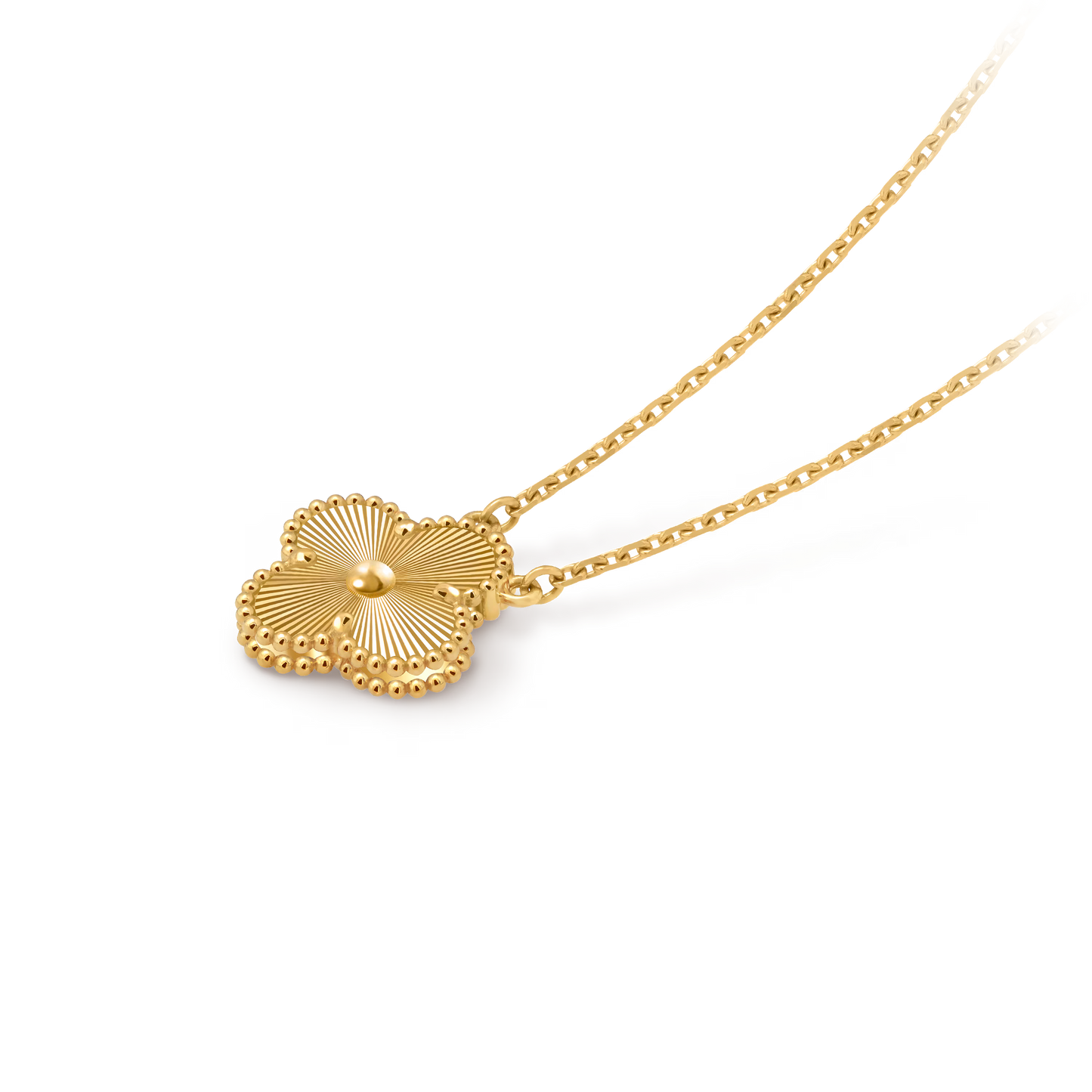 MC Clover Guilloche Pendant in 18k Yellow Gold HK Setting