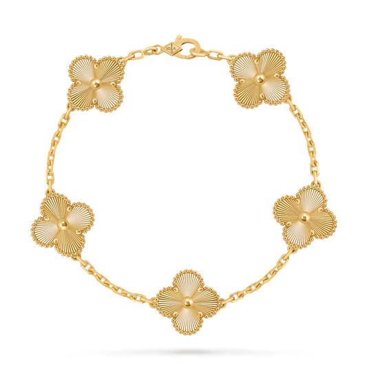 MC Clover Guilloche Bracelet in 18k Yellow Gold HK Setting