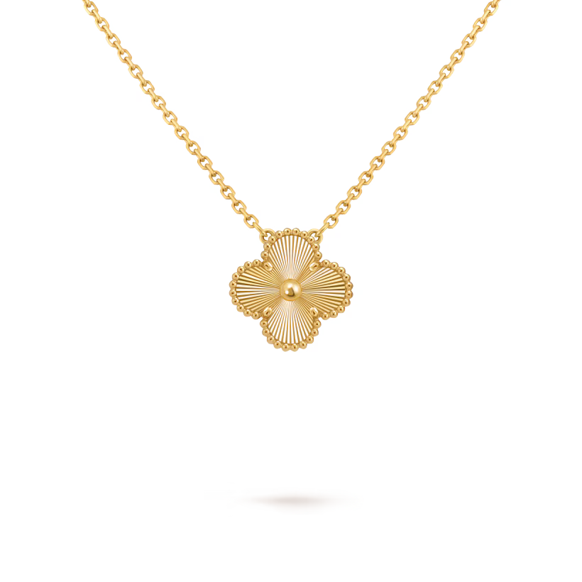 MC Clover Guilloche Pendant in 18k Yellow Gold HK Setting