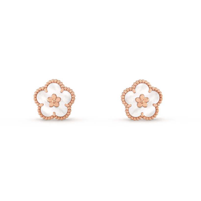 MC Clover Lucky Spring Plum Blossom Earrings in 18k Rose Gold HK Setting